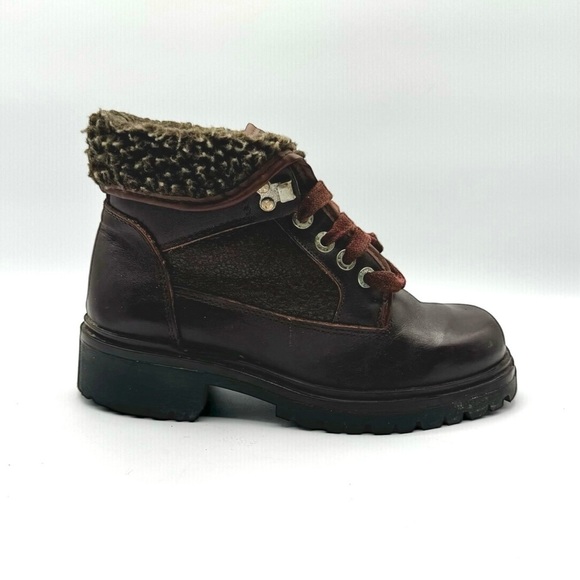 Vintage Lace-Up Winter Boots for Women, 8 US, Chunky Sole, Brown Leather - Picture 2 of 14